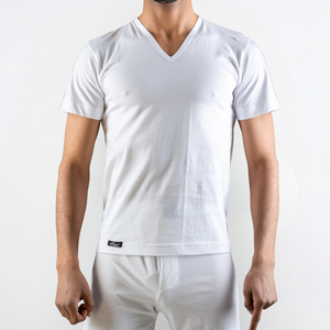 T-shirt blanc basic Col V 100% coton - 2020